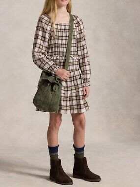 Chelsea & Violet Girls Square Neck Plaid Tiered Smocked Cotton Dress - NWT